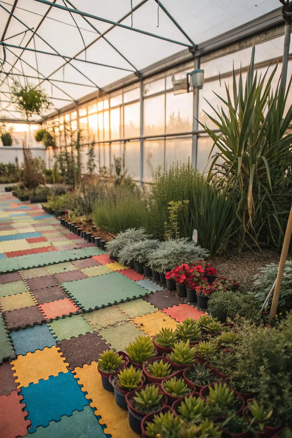 Interlocking mats offer comfort and design flexibility.