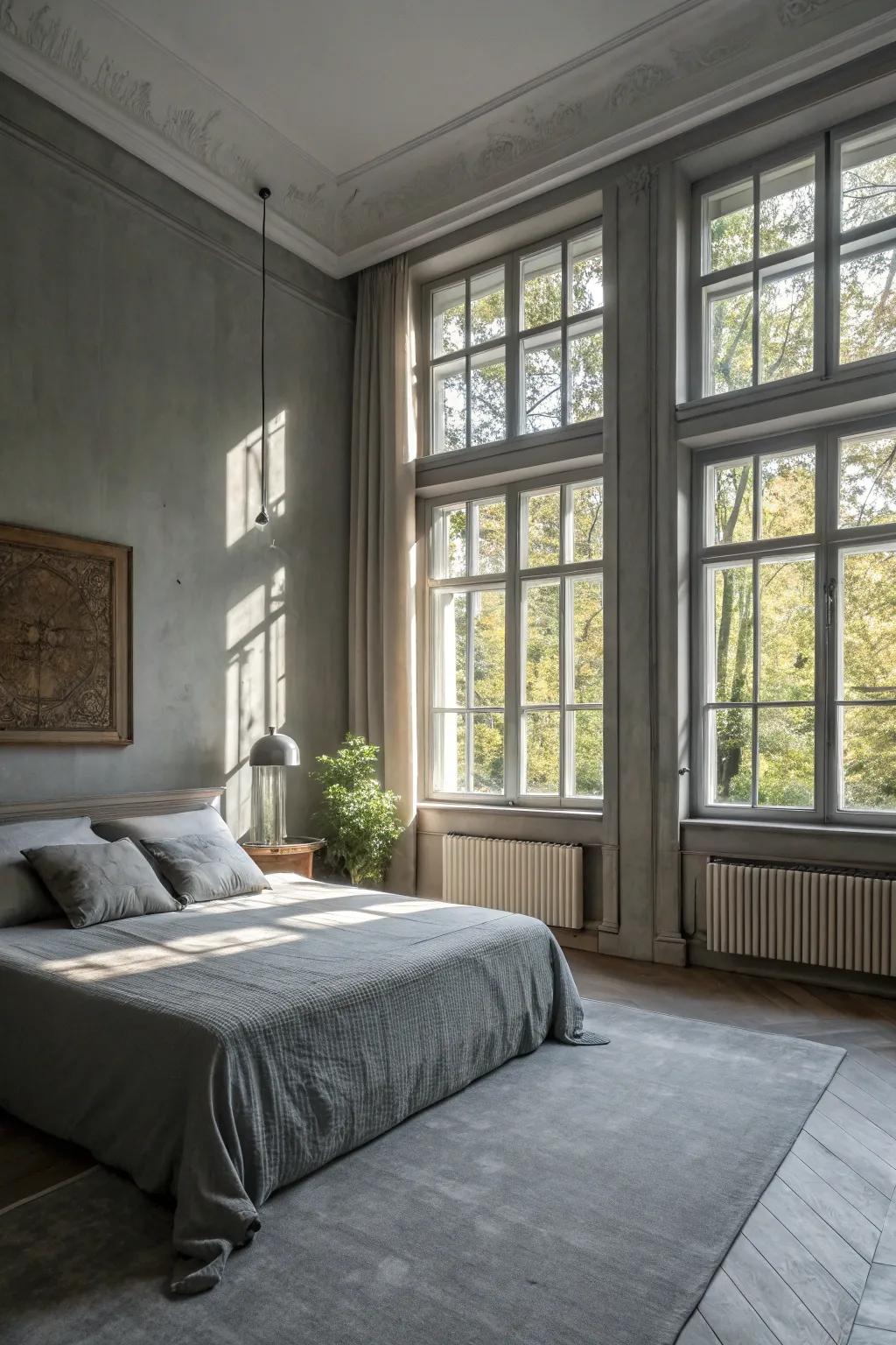 Sunlight boosts the airy sensation of grey tones.
