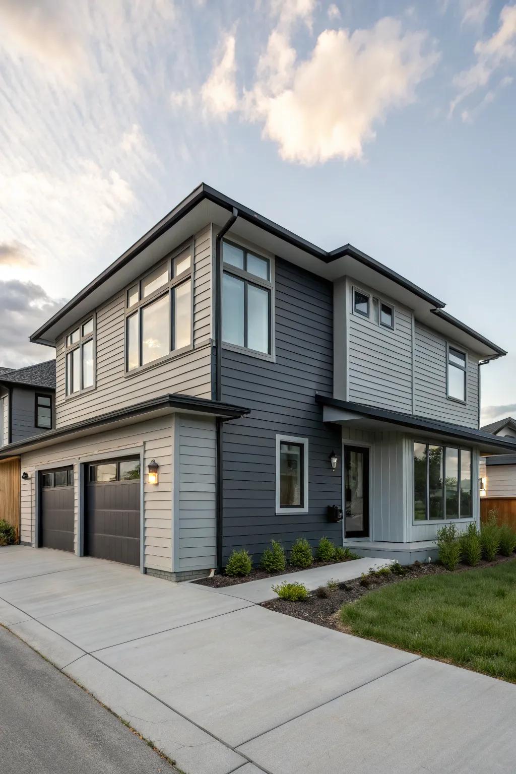 Two-tone grey adds visual interest and depth to any exterior.