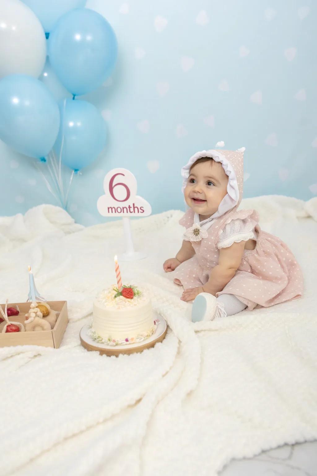 An adorable milestone photoshoot capturing the joy of a half birthday party.