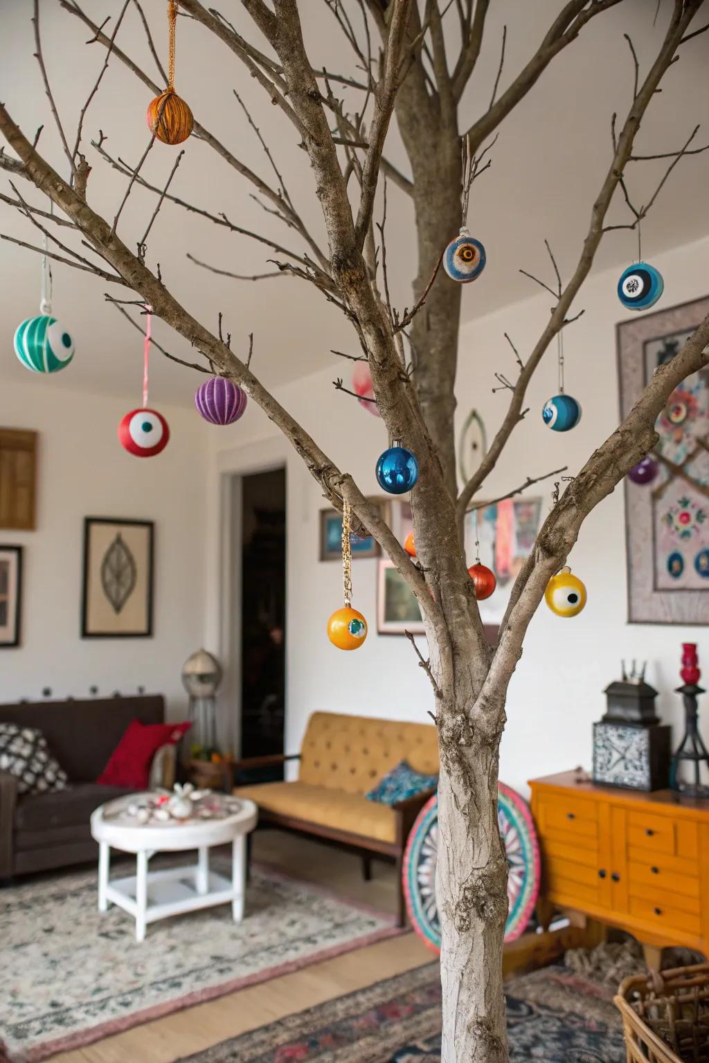 An all-seeing Halloween tree with eyeball ornaments.