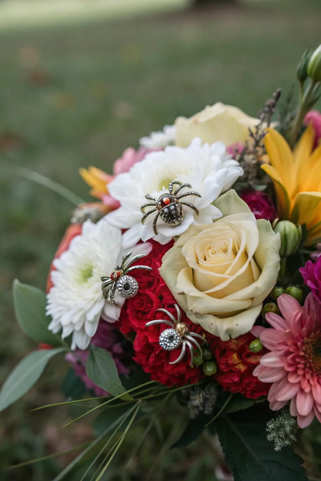 Crawler details incorporate a spooky twist to an elegant flower selection.