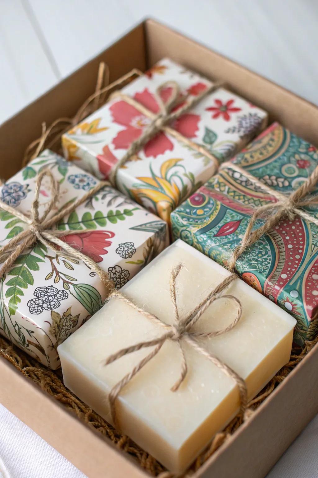 Handmade soap bars beautifully packaged for gifting.