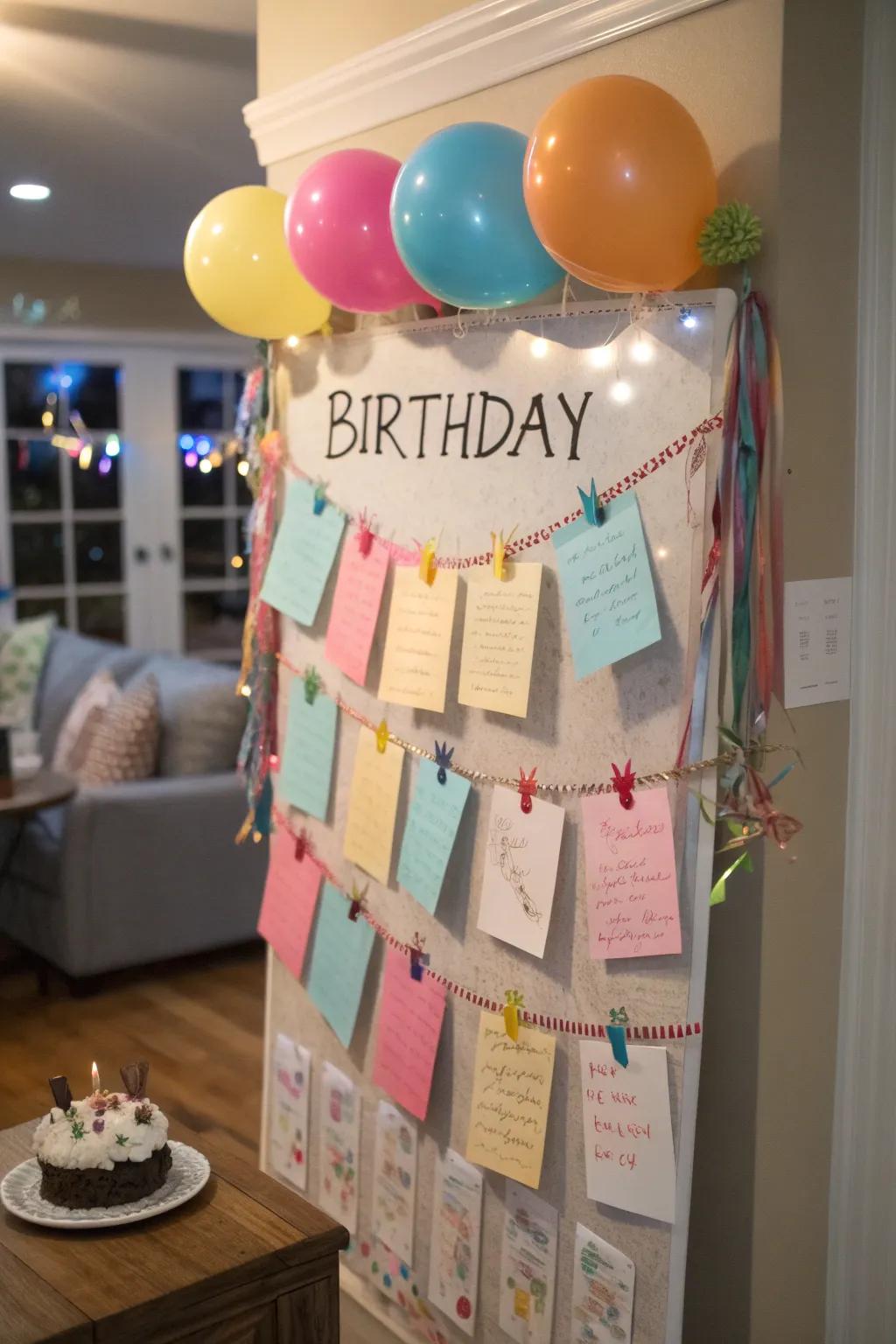An interactive birthday board featuring personalized name tags.