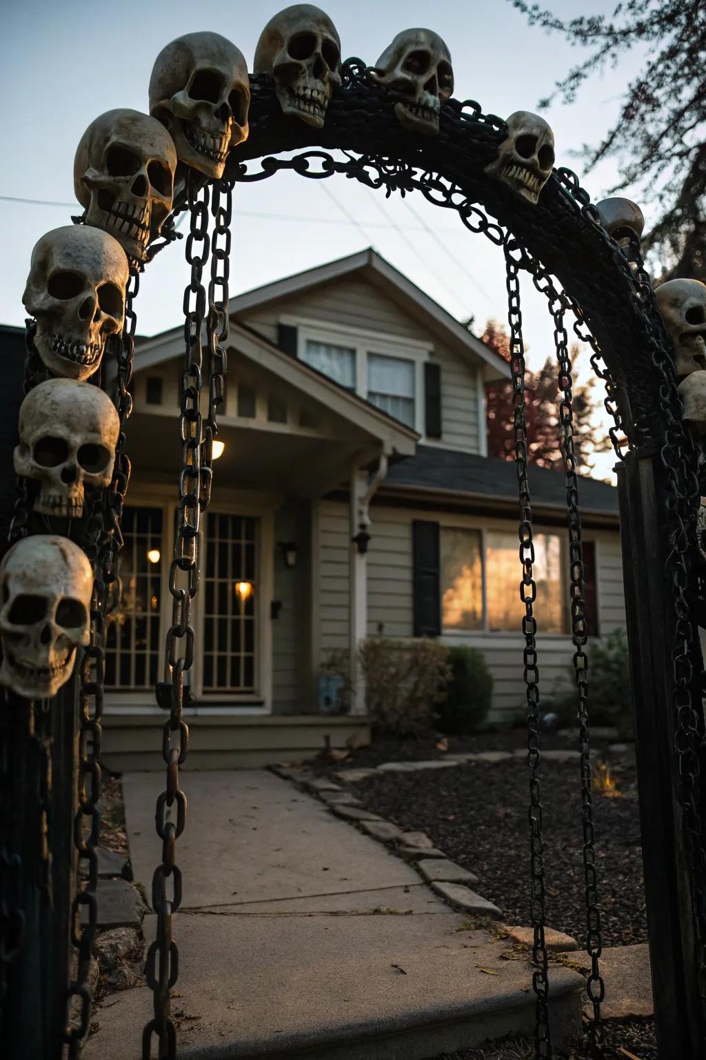 Construct a grand entrance with a spooky skull archway.
