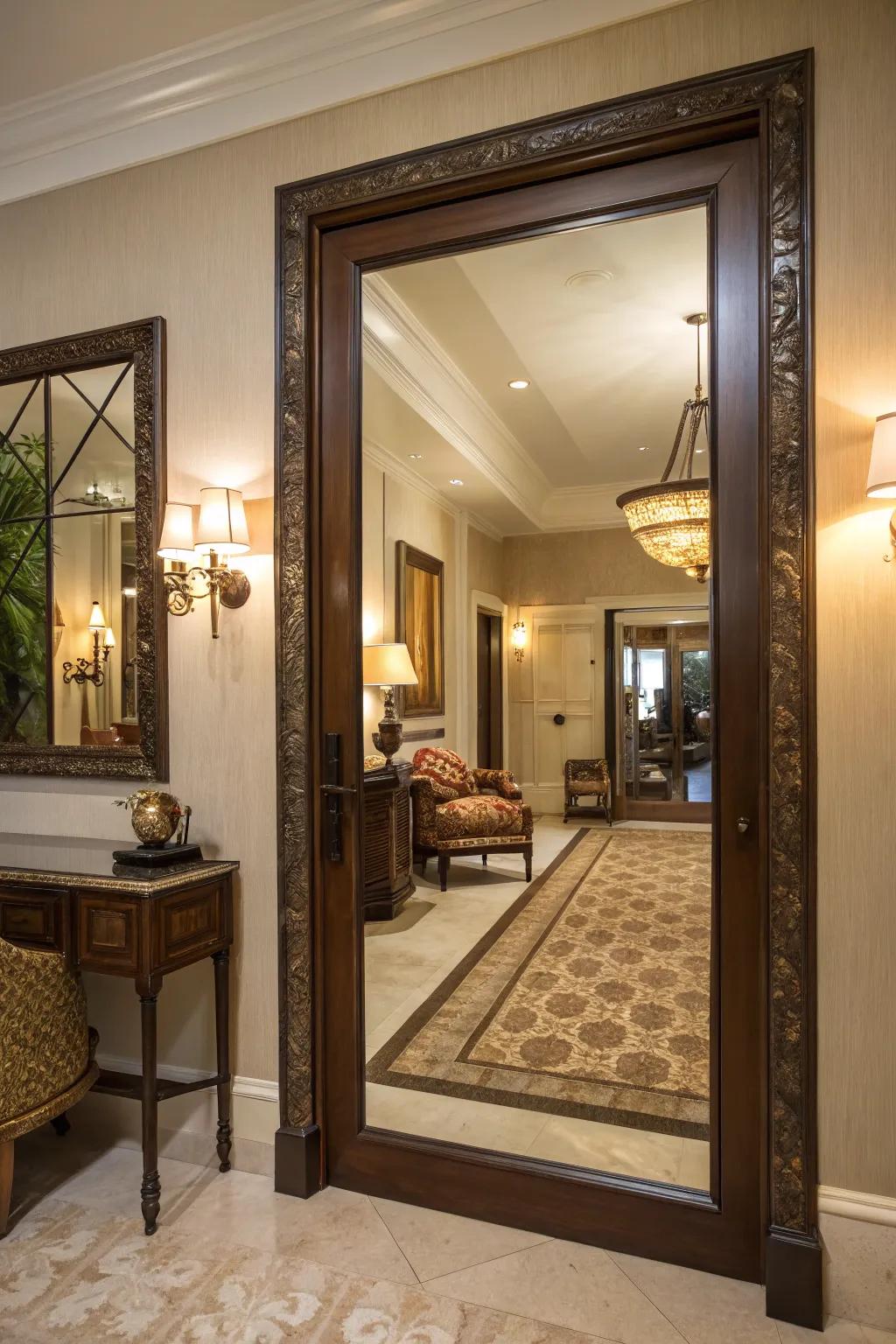 A framed mirror door introduces elegance and mystery to your room.