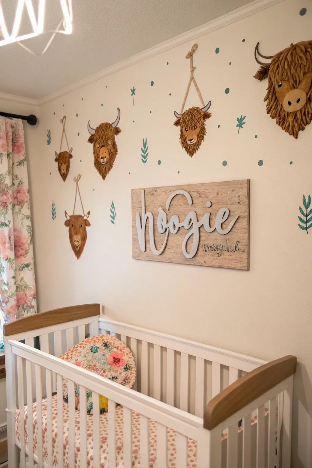 Individualized name signs add an individual, lovely touch to the baby's room.
