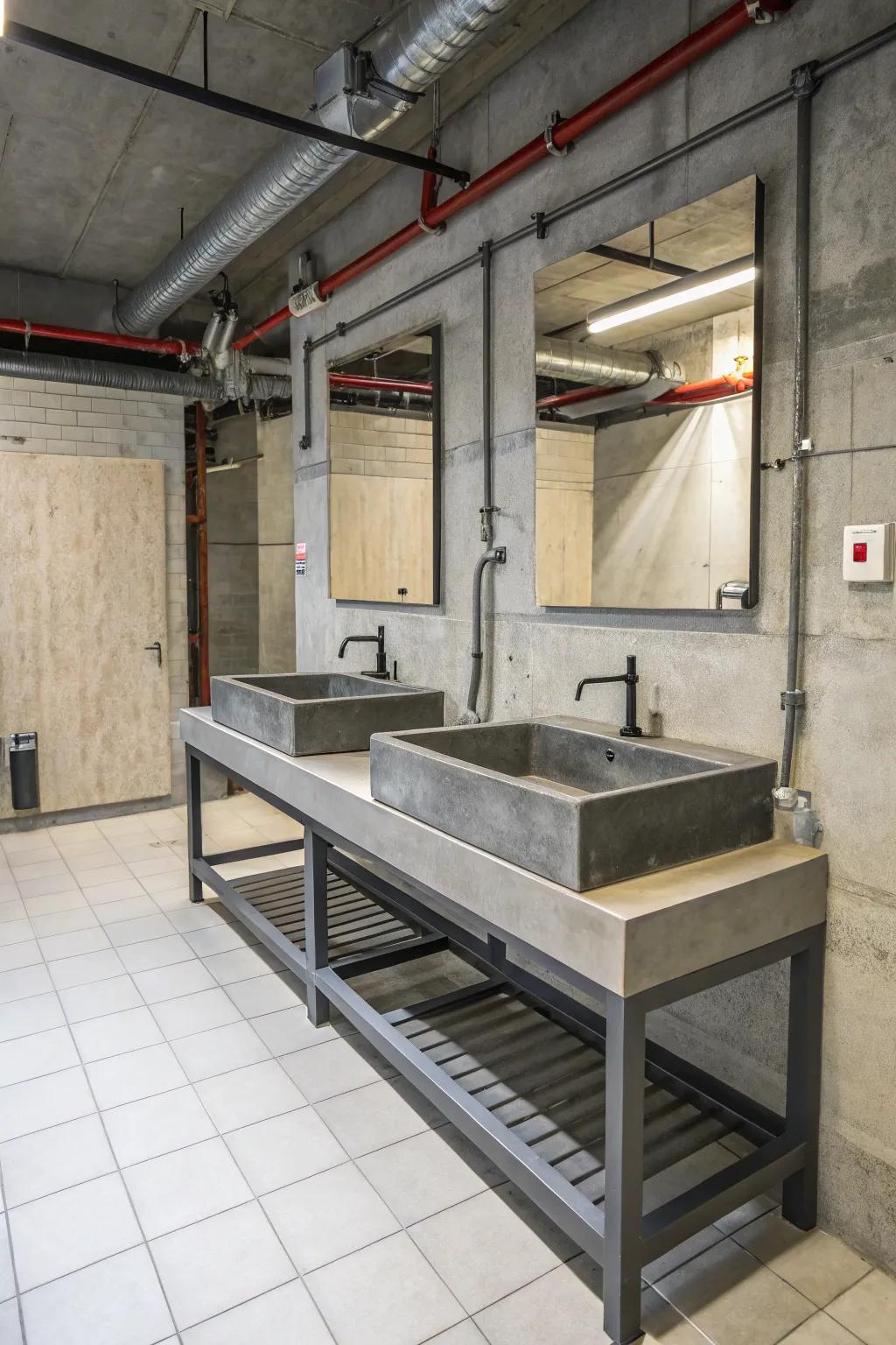 An industrial-style bathroom with robust design elements.