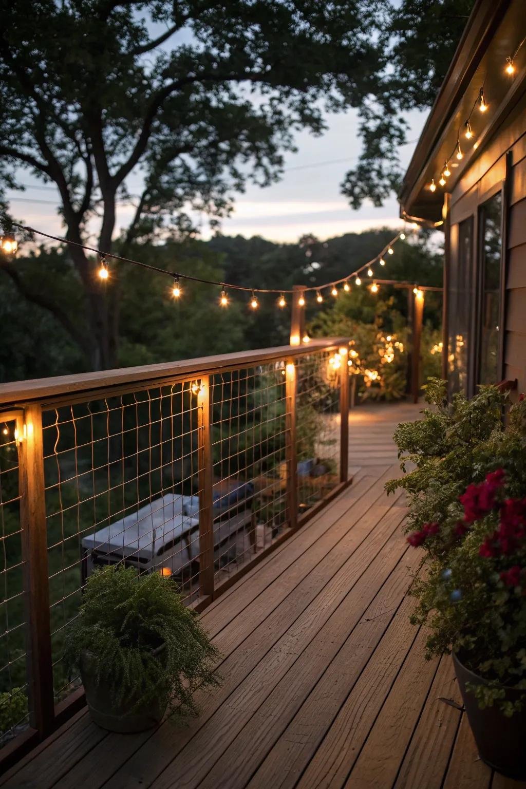 Lighting transforms a simple deck into an evening escape.