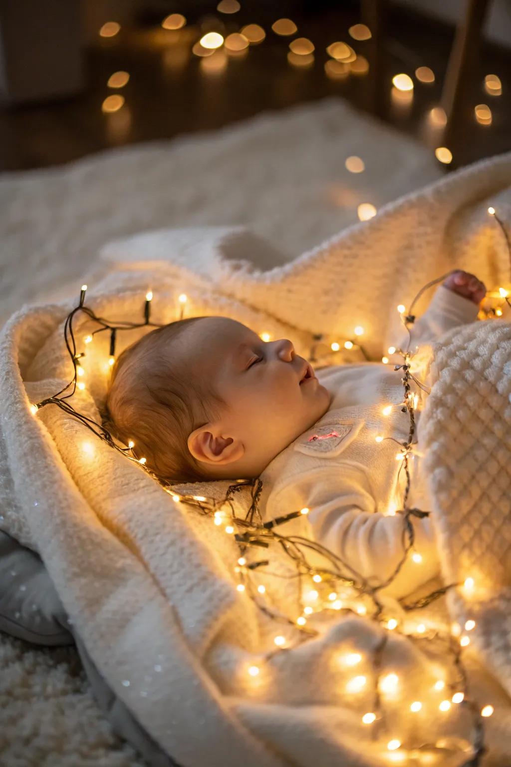 A magical aura surrounds your little one in this enchanting scene.