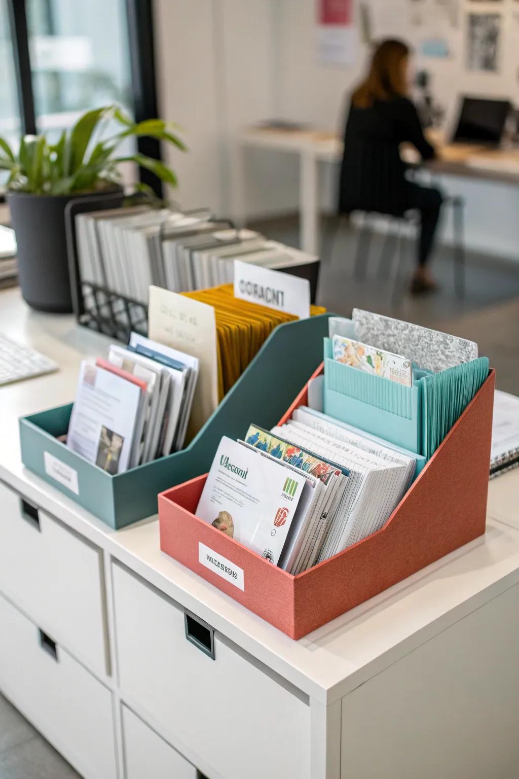 Magazine racks keep critical documents accessible.