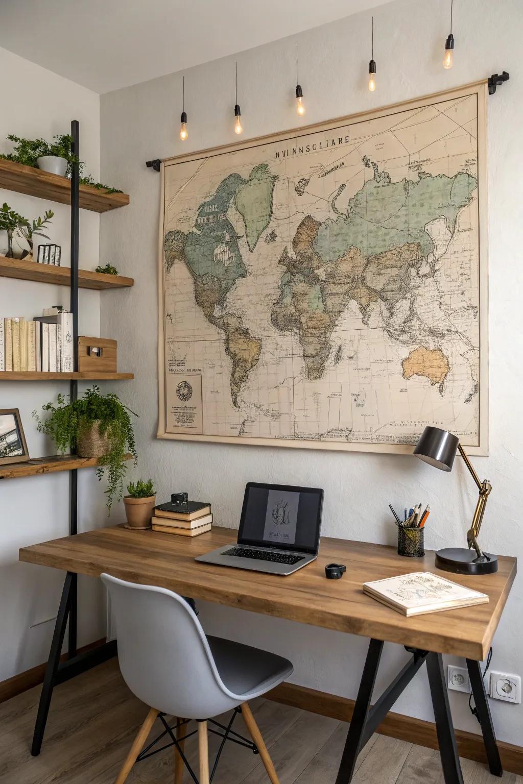 Maps and artwork generate an engaging visual focus.