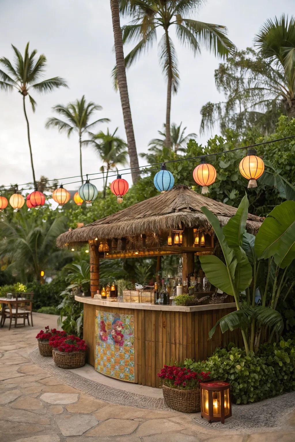 Rich foliage enhances the tropical theme.