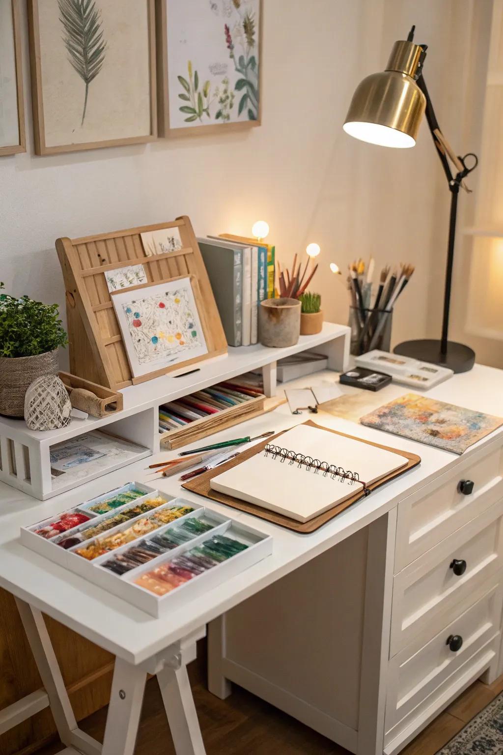 A dedicated art station encourages creativity and keeps supplies organized.