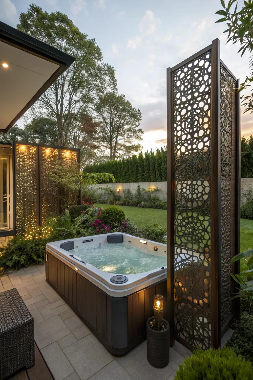 Privacy screens provide tranquility and seclusion for your hot tub zone.