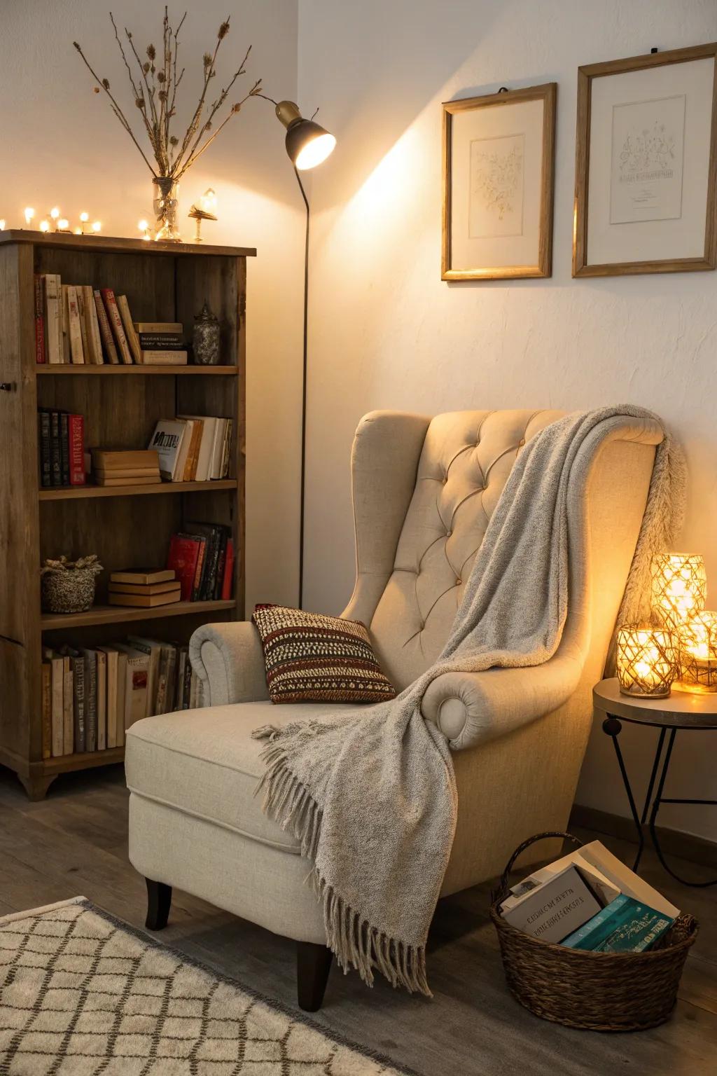 A cozy reading nook that's perfect for relaxing with a favorite book.