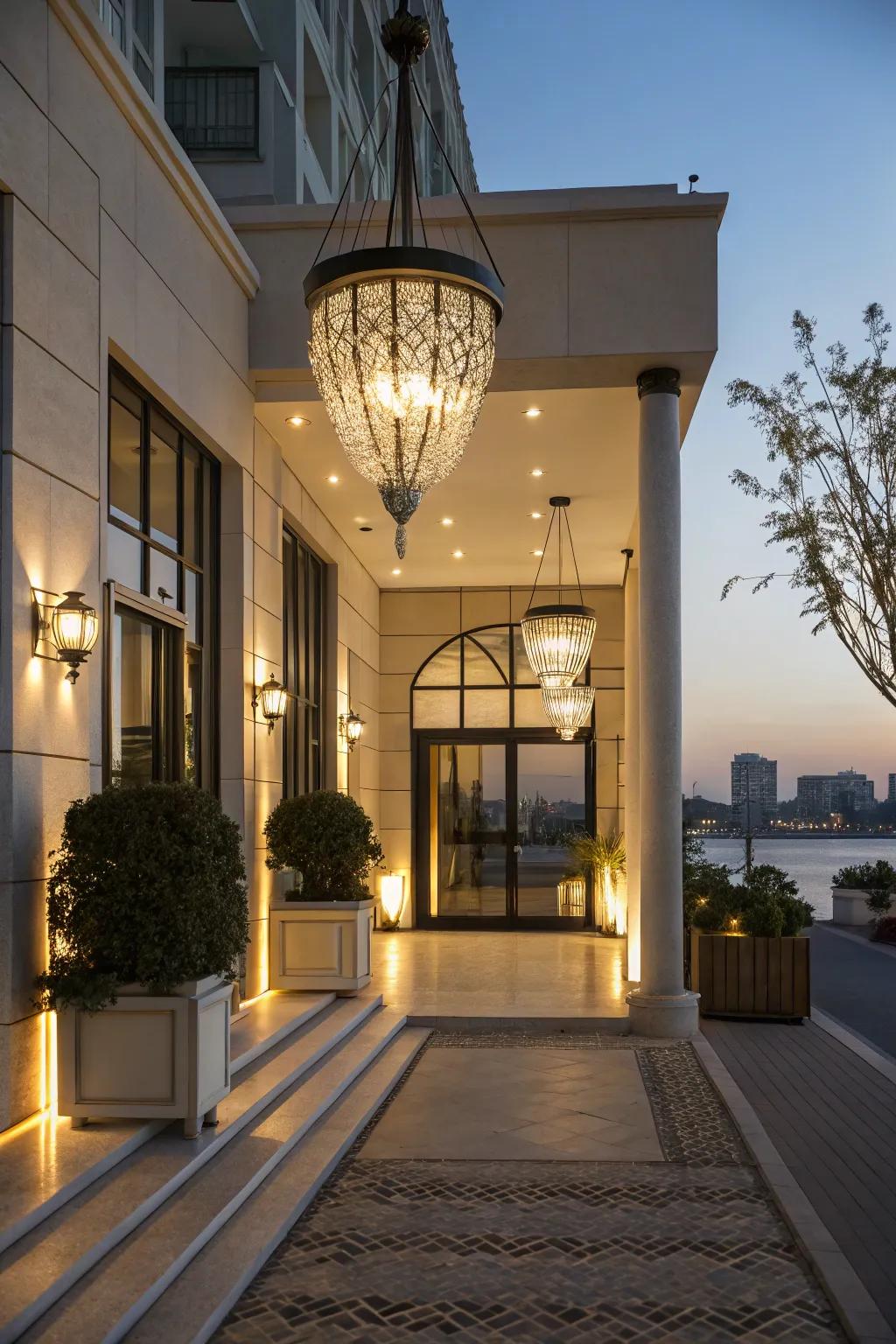 Refined lighting illuminating and enhancing your home’s entrance.