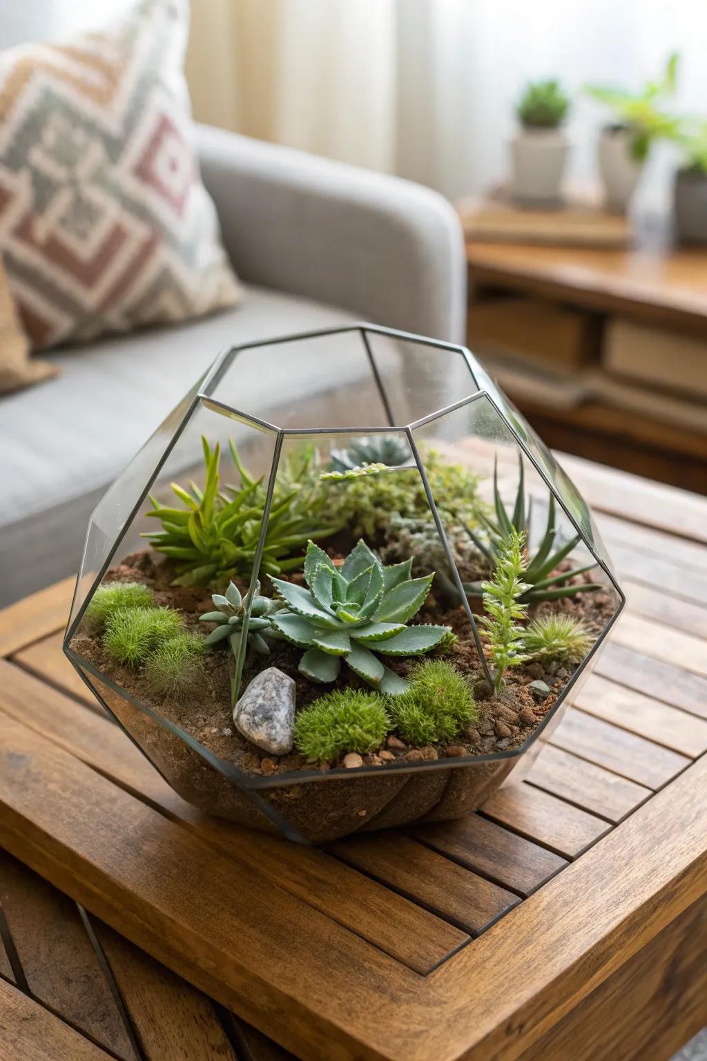 A perfectly arranged terrarium ideal for any surface.