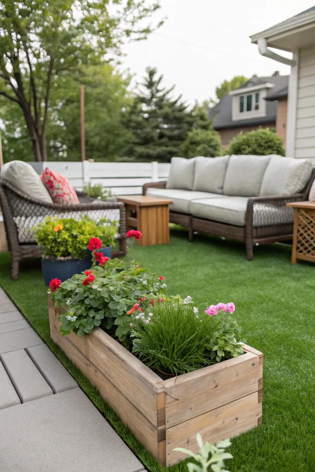Fake turf gives your patio a lush, green makeover.