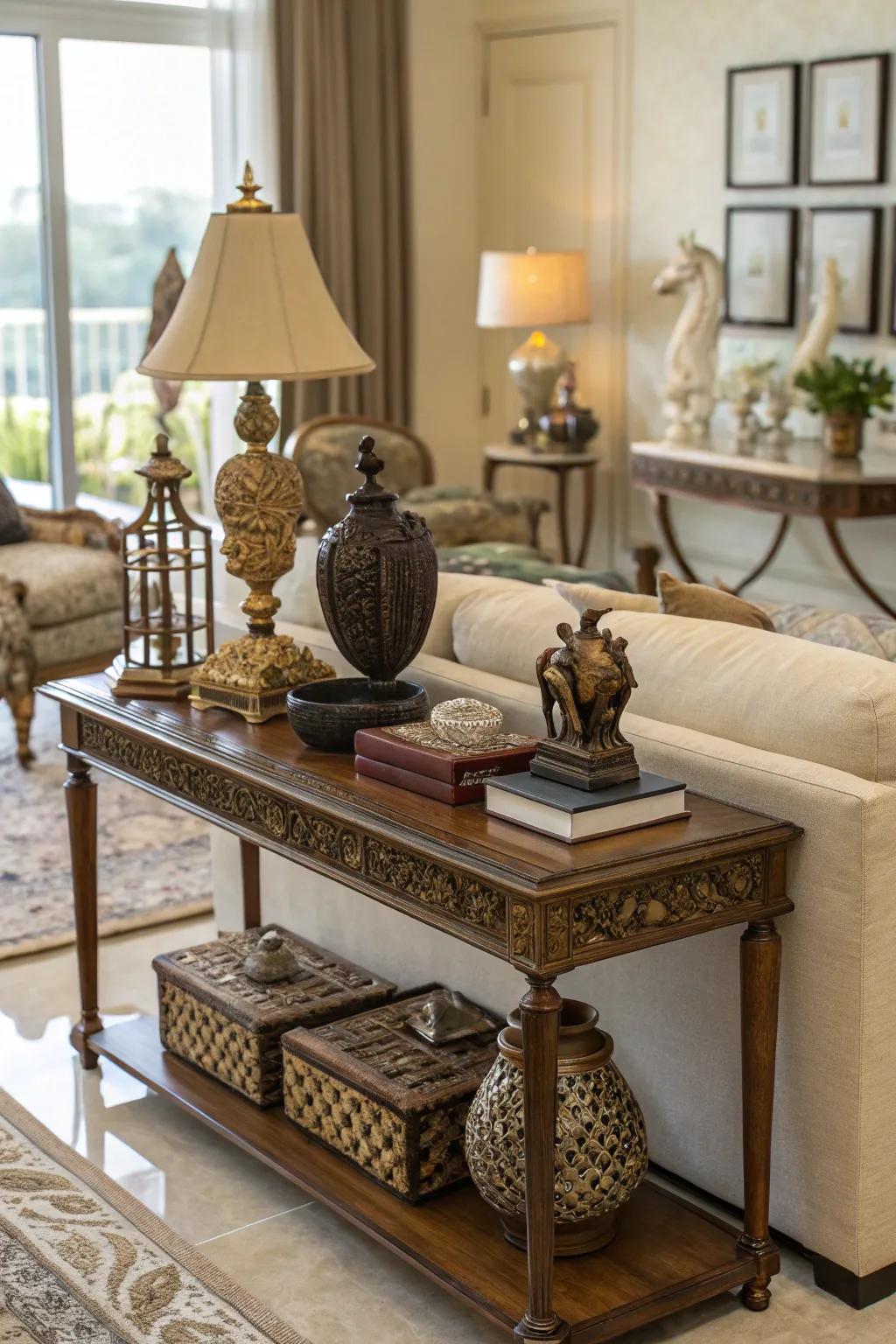 Decorative objects create visual interest.