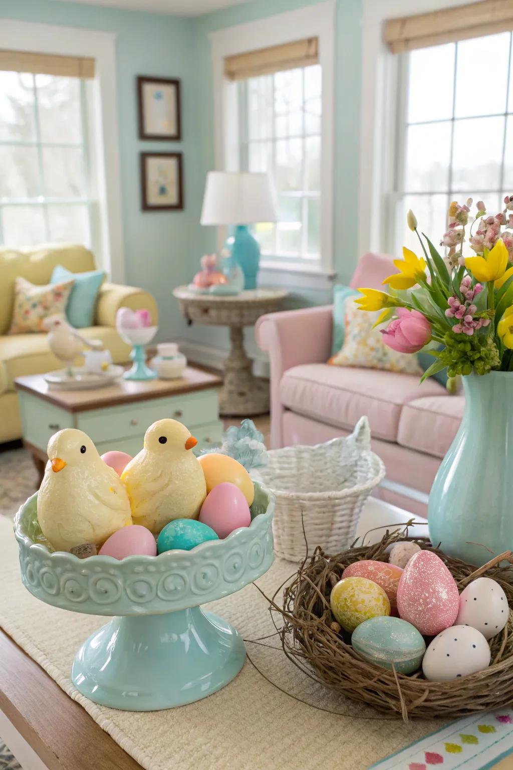 Seasonal decor adds a playful touch to the decor.