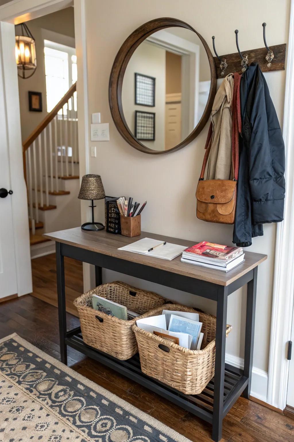 Entryway baskets keep your must-haves in one spot.
