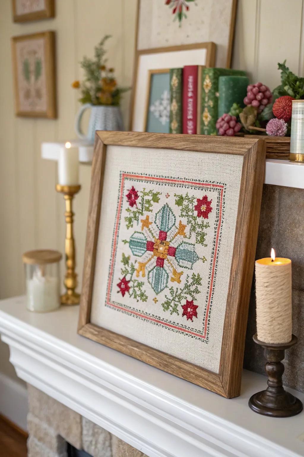 Cross stitch on stretched frames add texture to your decor