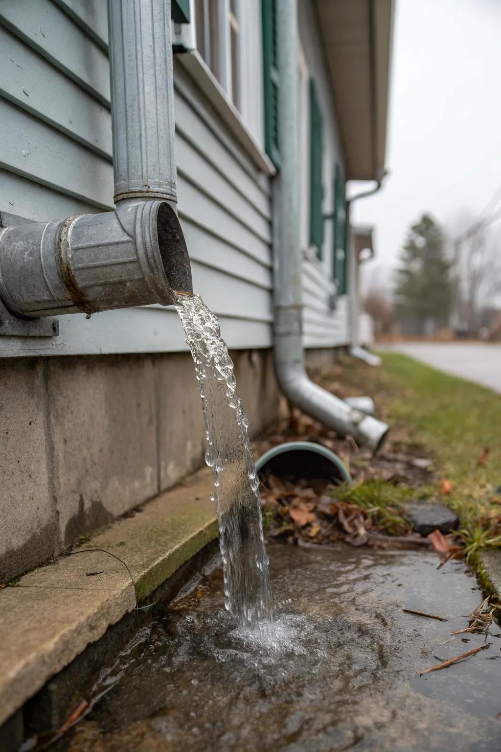 Downspout outlets prevent water from pooling near the foundation.