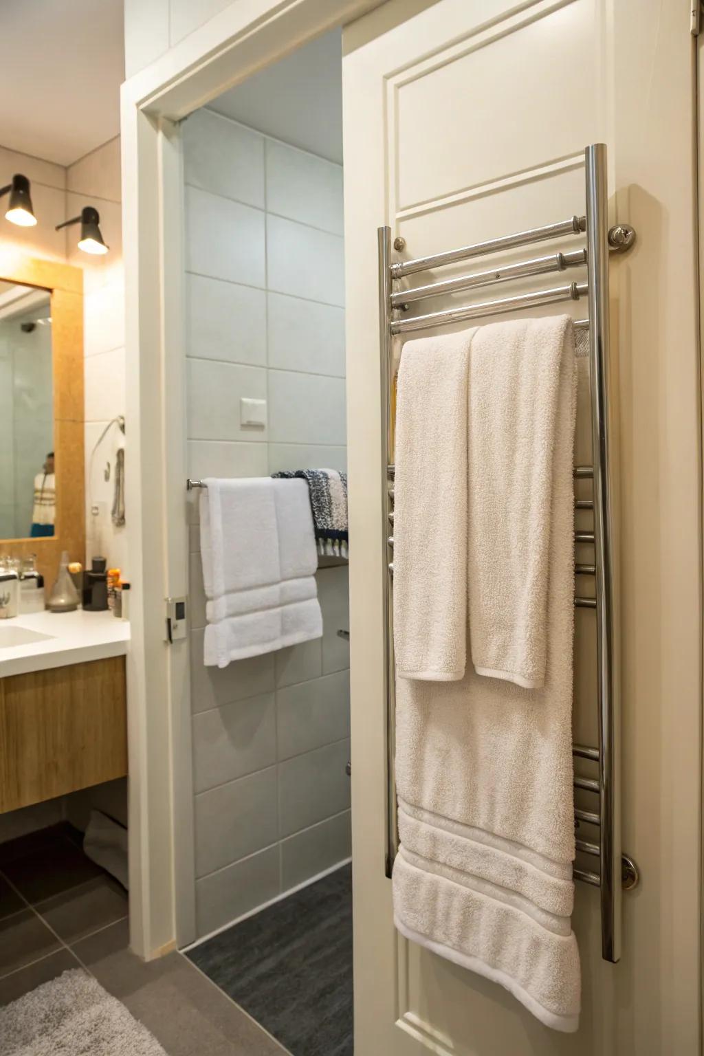 Use over-the-door cloth stands to take advantage of extra space.