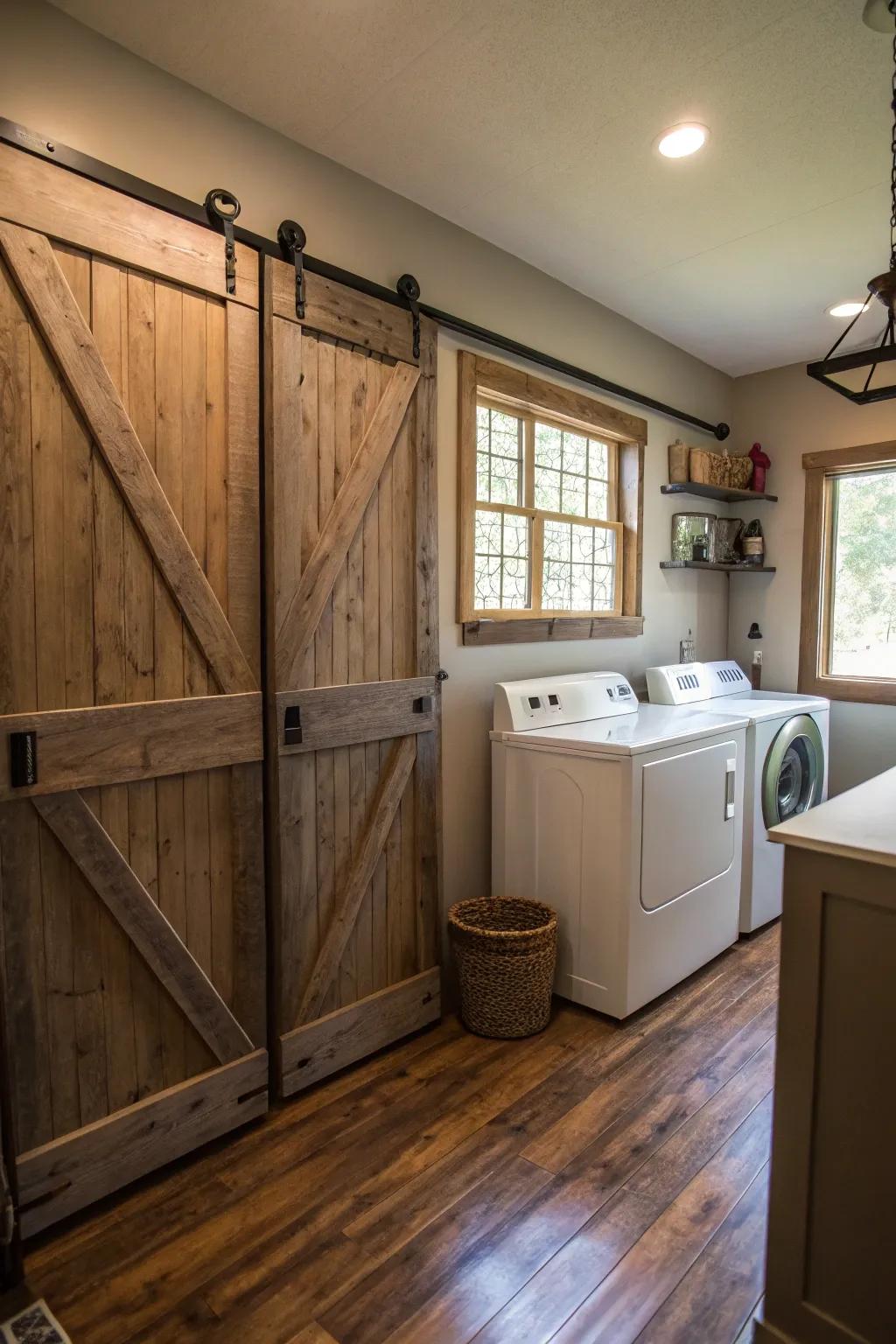 Barn doors bring character and stylishly conceal appliances.
