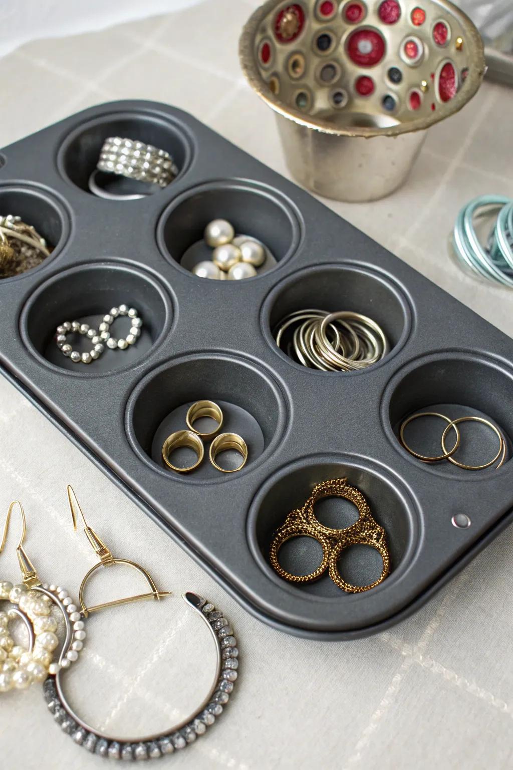 Repurpose regular items for distinctive jewelry storage options.