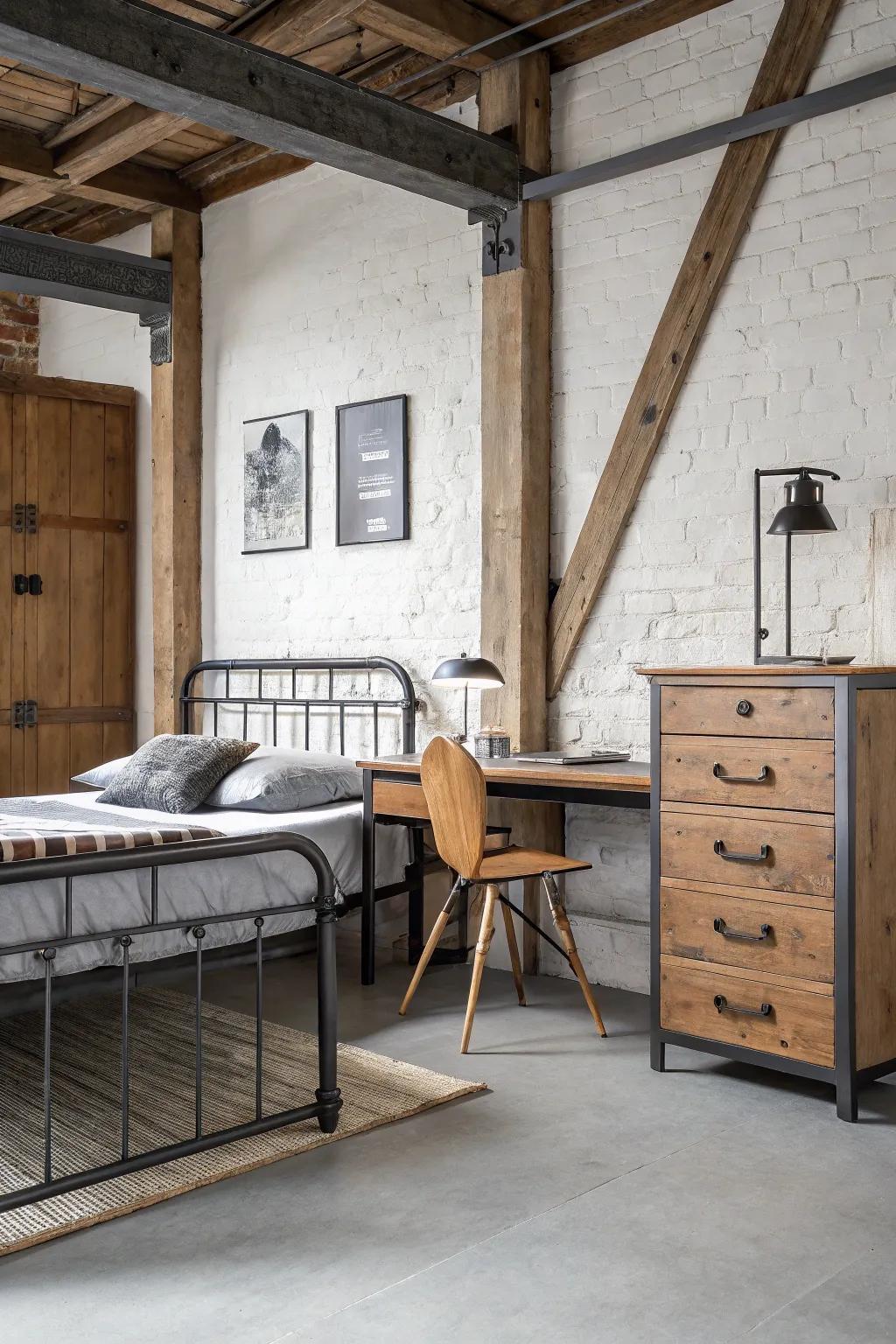Industrial furniture introducing an unrefined, urban element.