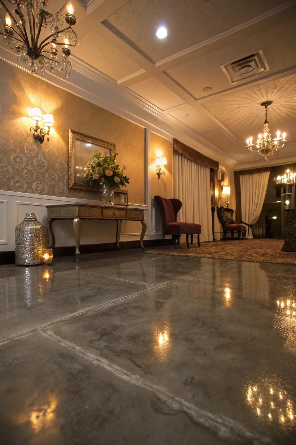 Metallic epoxy adds a glamorous touch to floors.