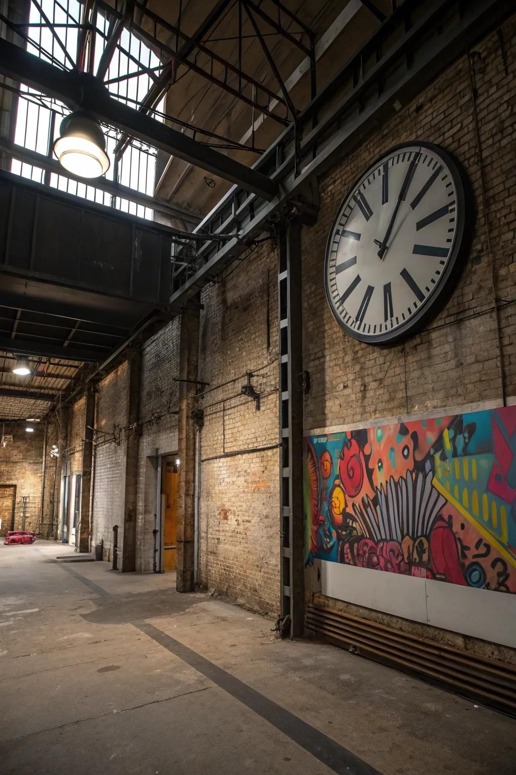 Large clocks and art as key features.