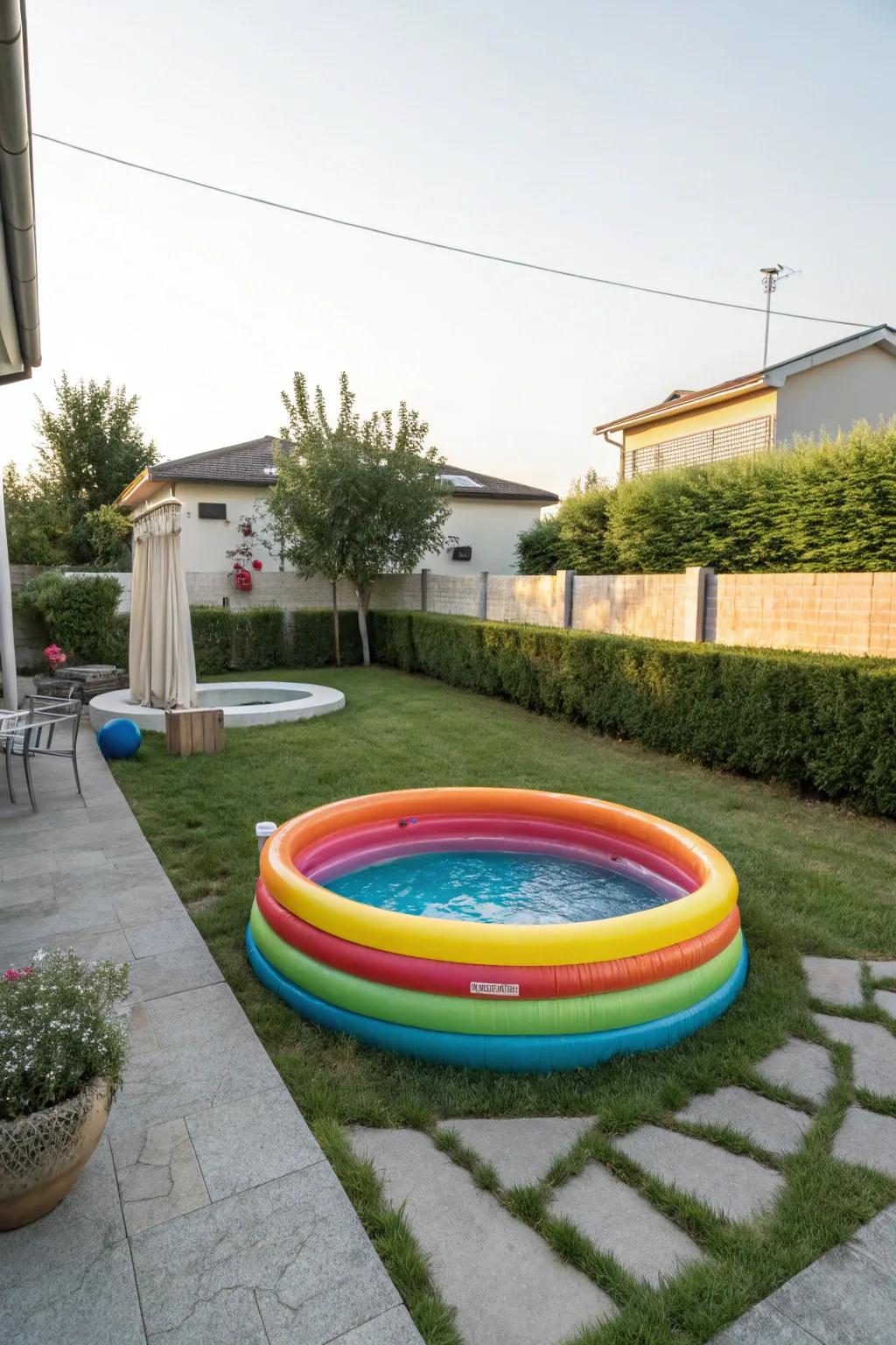 A vibrant pool that infuses your outdoor area with a burst of color.