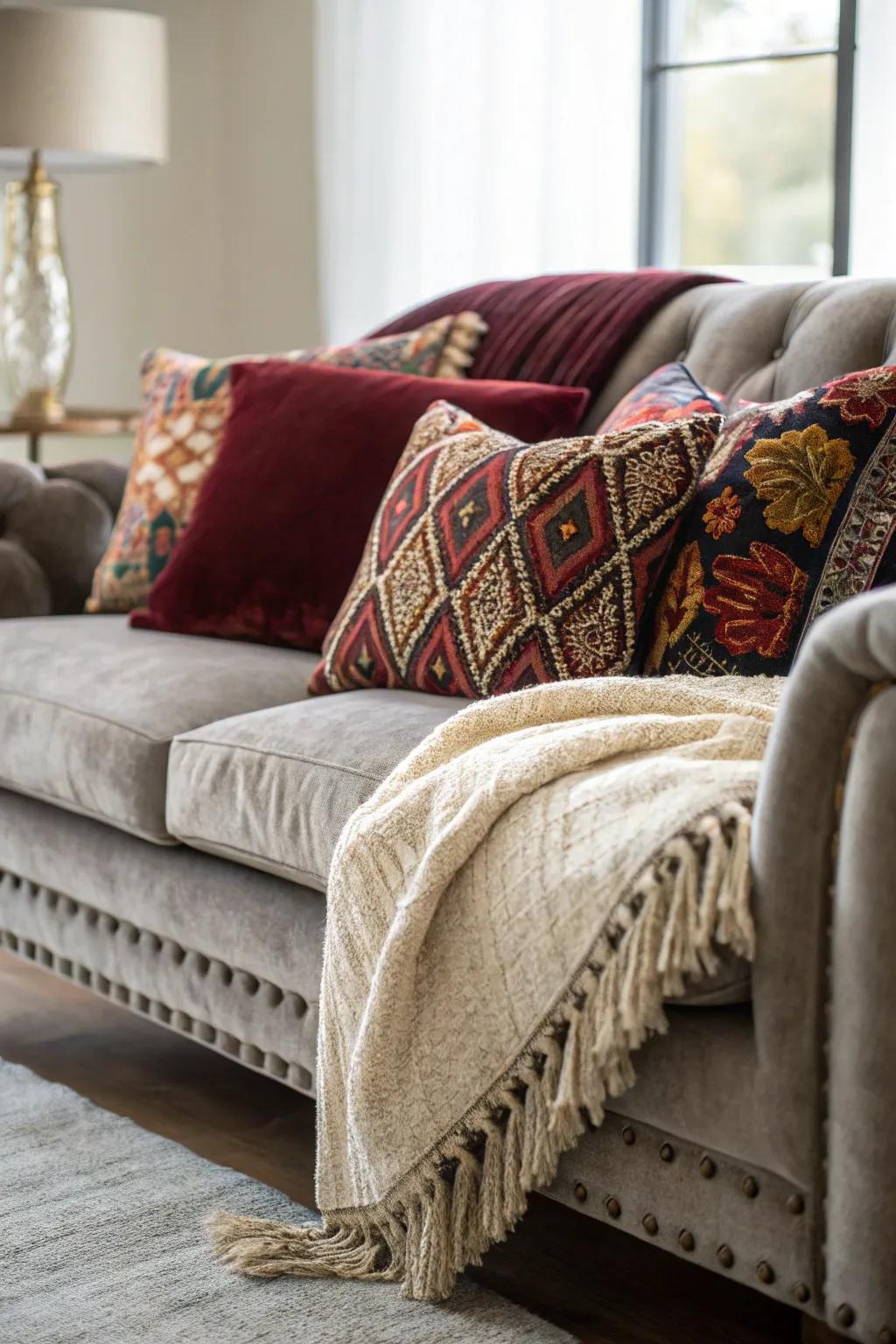 A mix of textiles adds texture and warmth to this sofa.