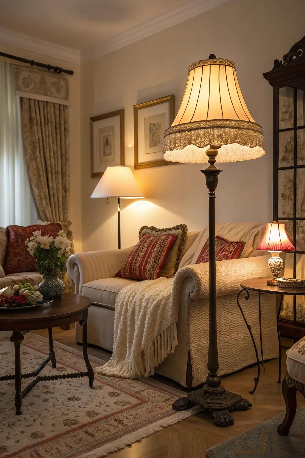 Affable illumination establishing a cozy atmosphere within a living space.