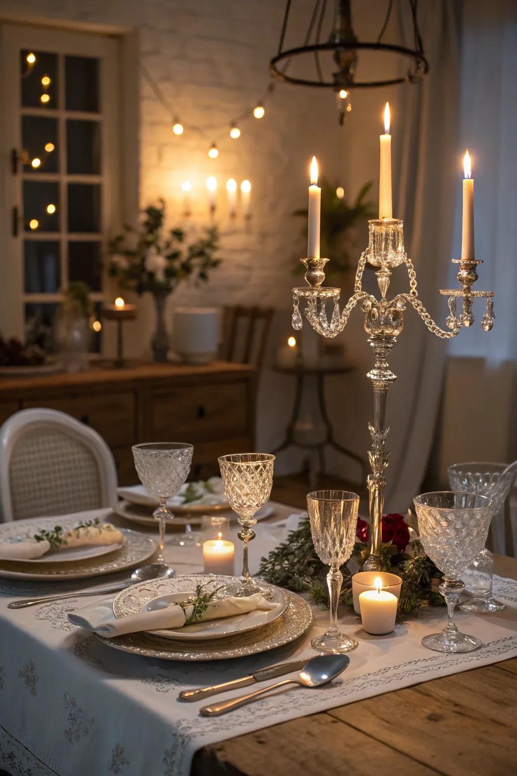 Candlelight elevates the cozy atmosphere.