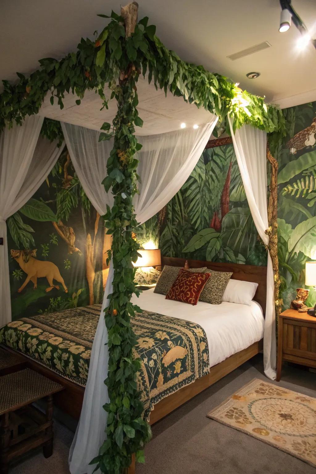 Canopies produce a daring and comfortable jungle camp setting.