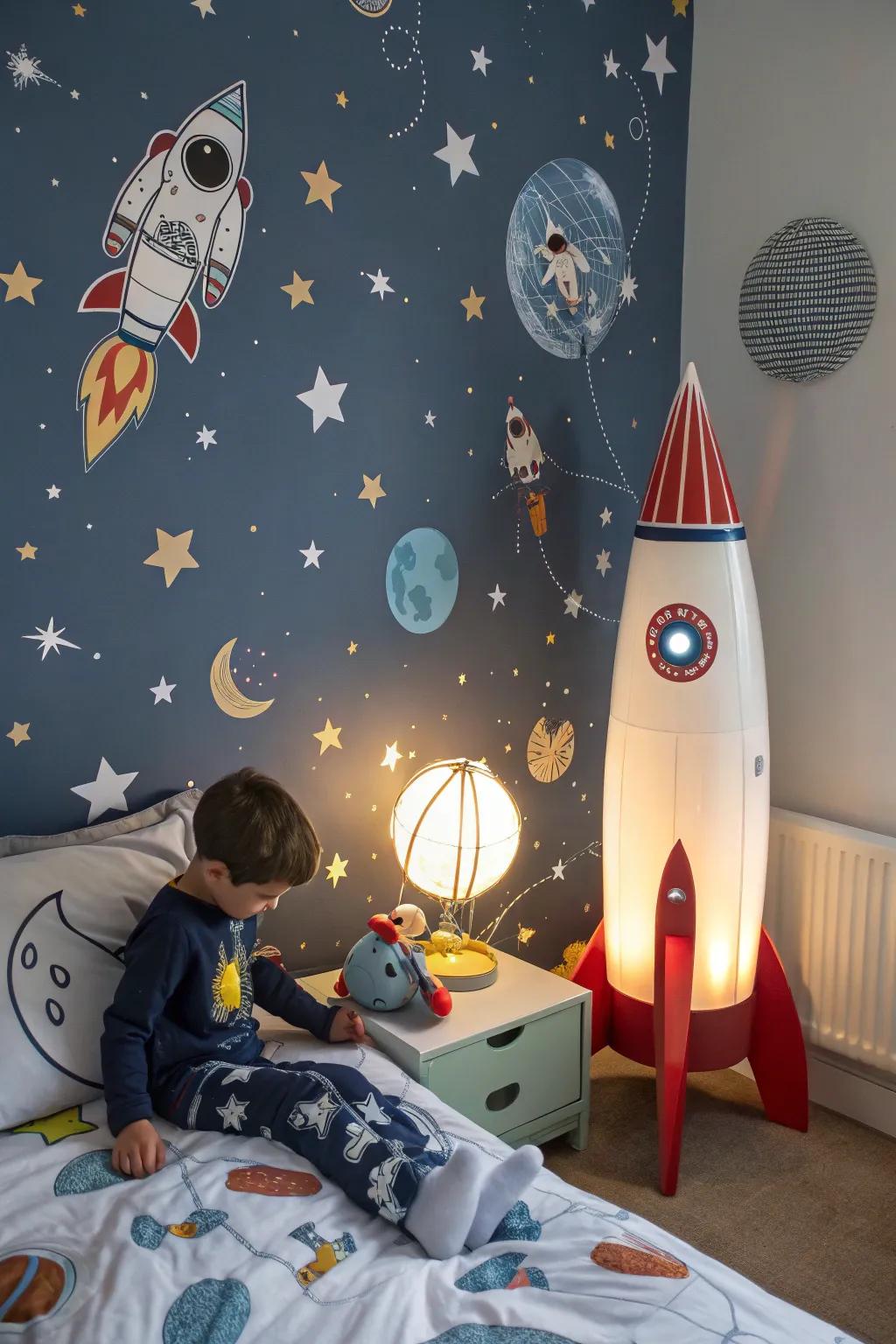 A space-themed bedroom that sparks imagination and wonder.