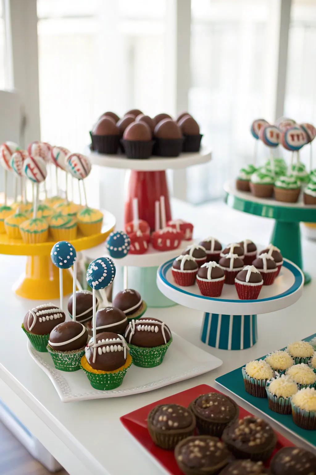 A dessert table loaded with gridiron-themed sweet treats.
