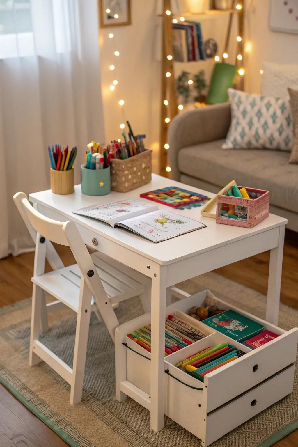 A versatile table that performs both as a study and recreation spot.