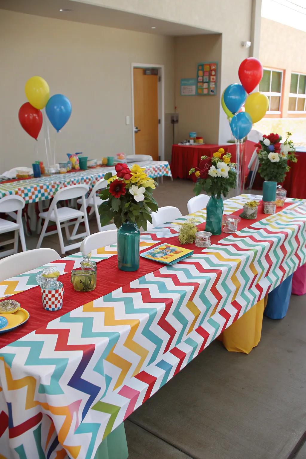 A vibrant and inviting table setup for little graduates.