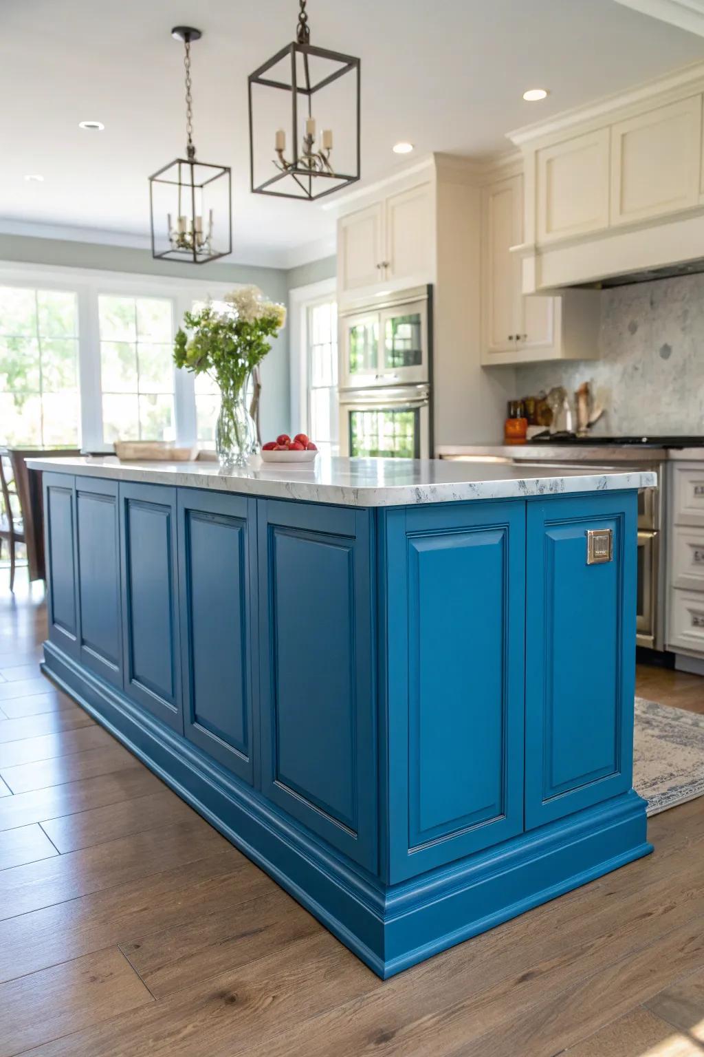 Painted panels give a colorful and lively look to your kitchen island.