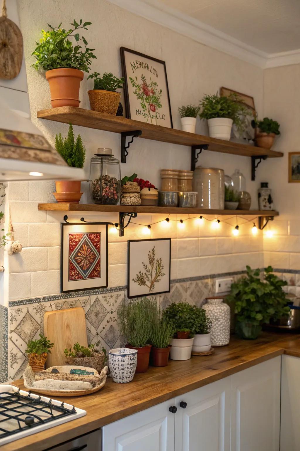 Ornamental details like plants and art can personalize and brighten your cooking area.