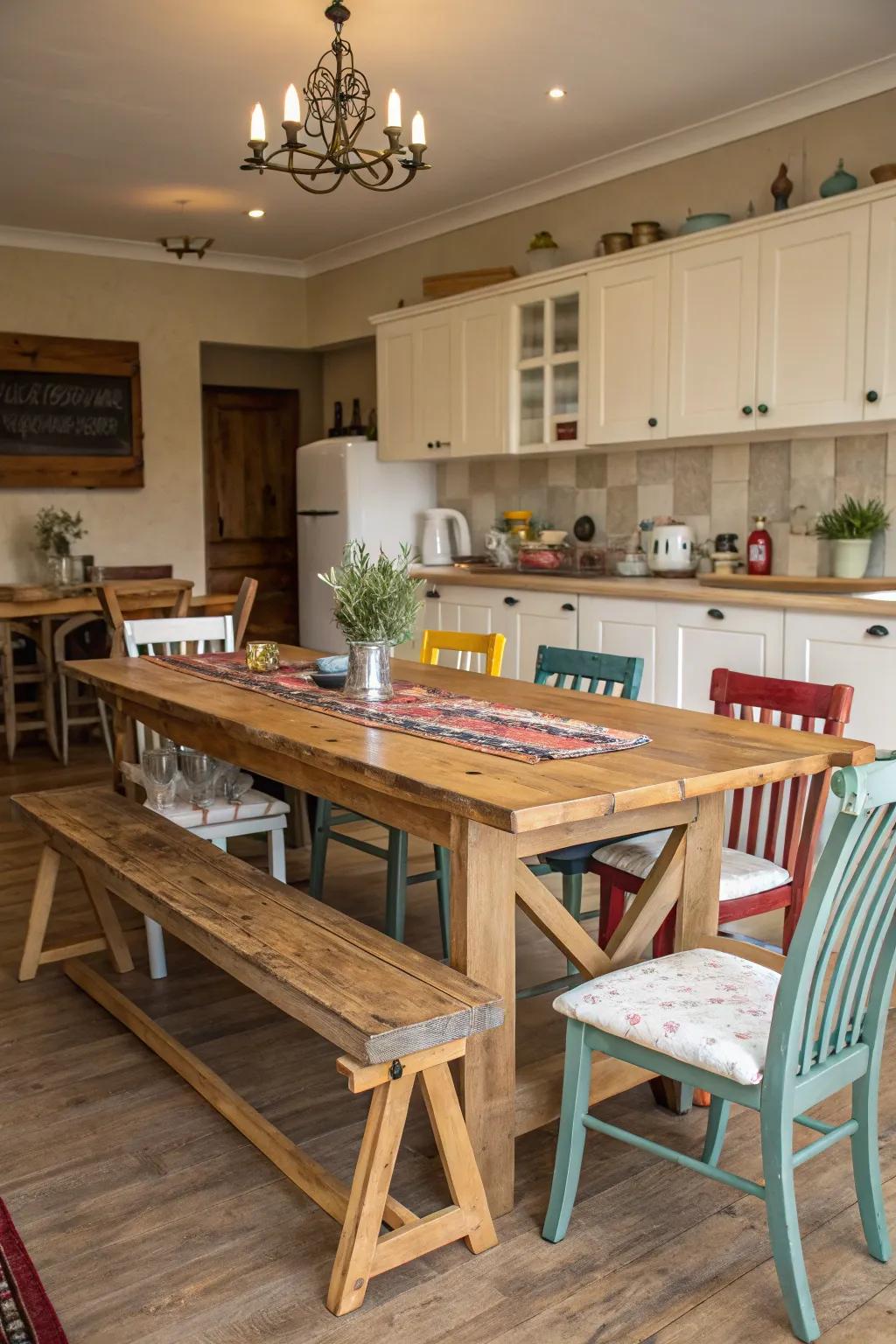 Mix and match seating styles for a unique kitchen vibe.