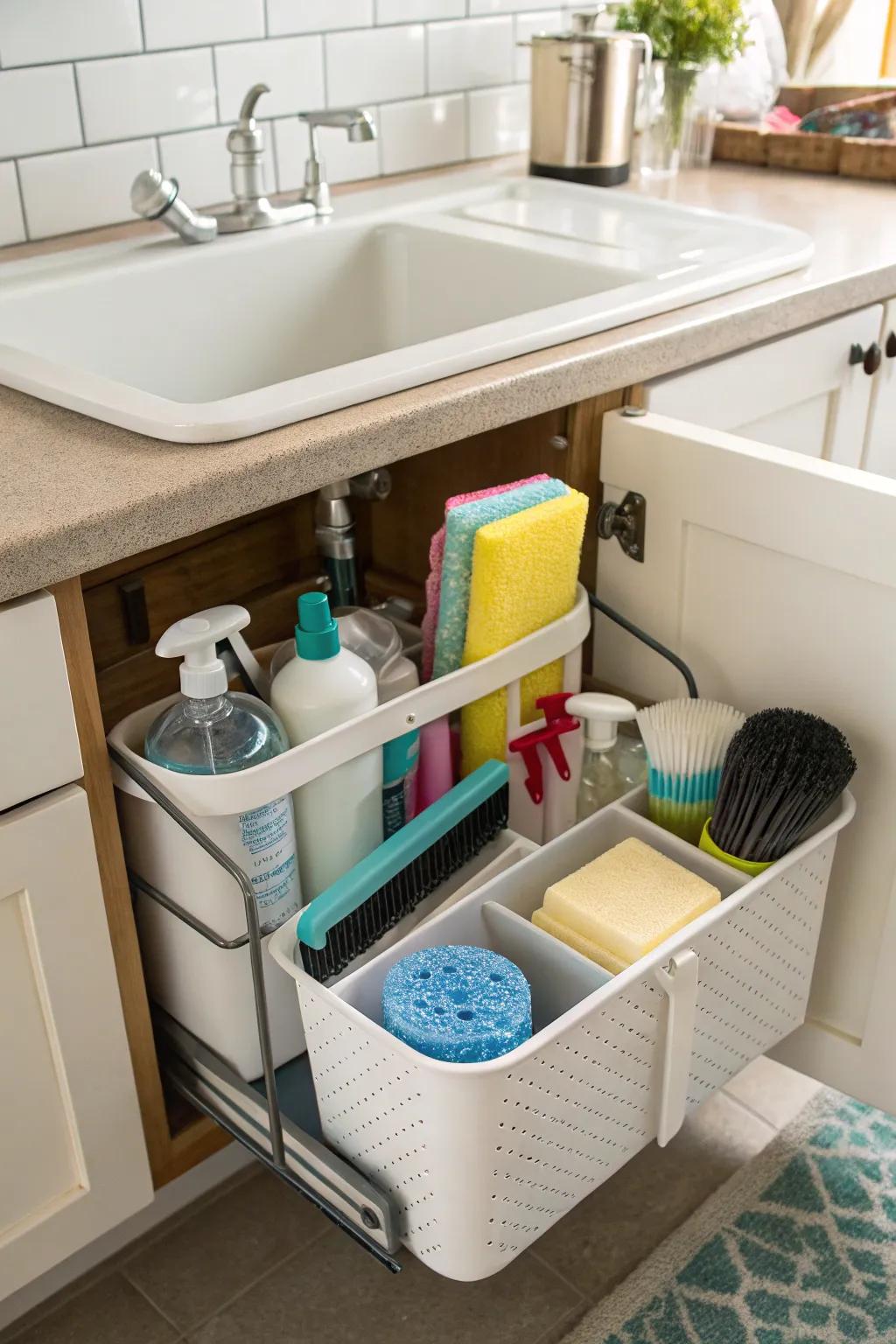 Under-sink organizers keep your kitchen looking uncluttered and neat.