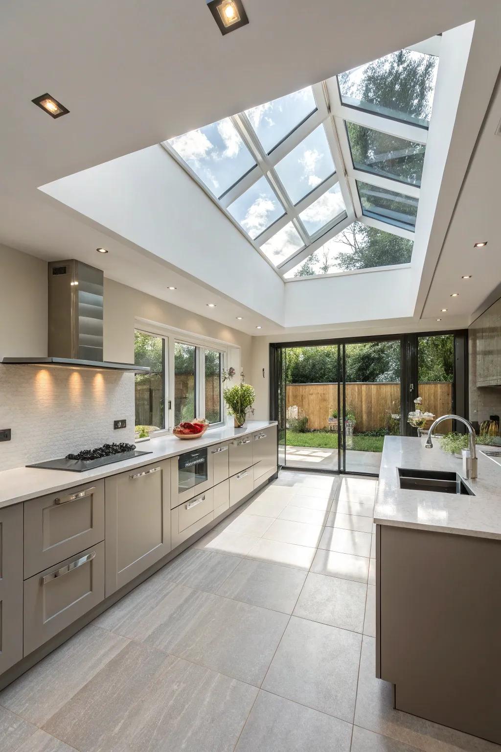 Skylights are placed in ways that make your kitchen look good and work well.