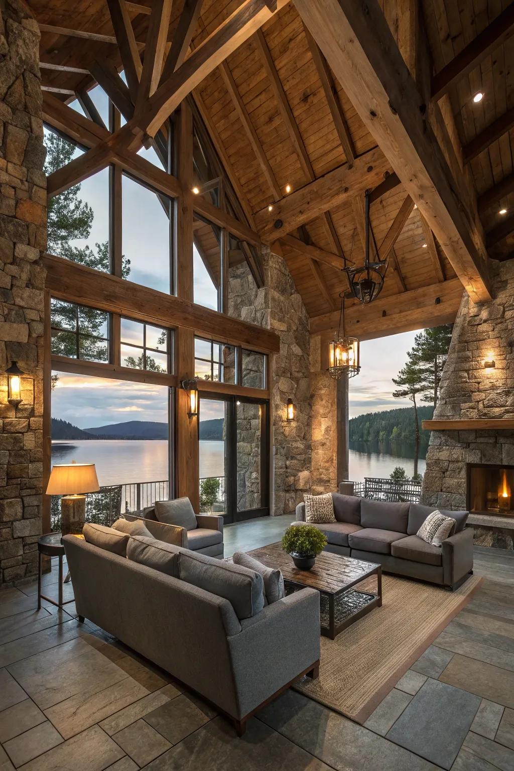 A unified mix of rustic and contemporary styles.