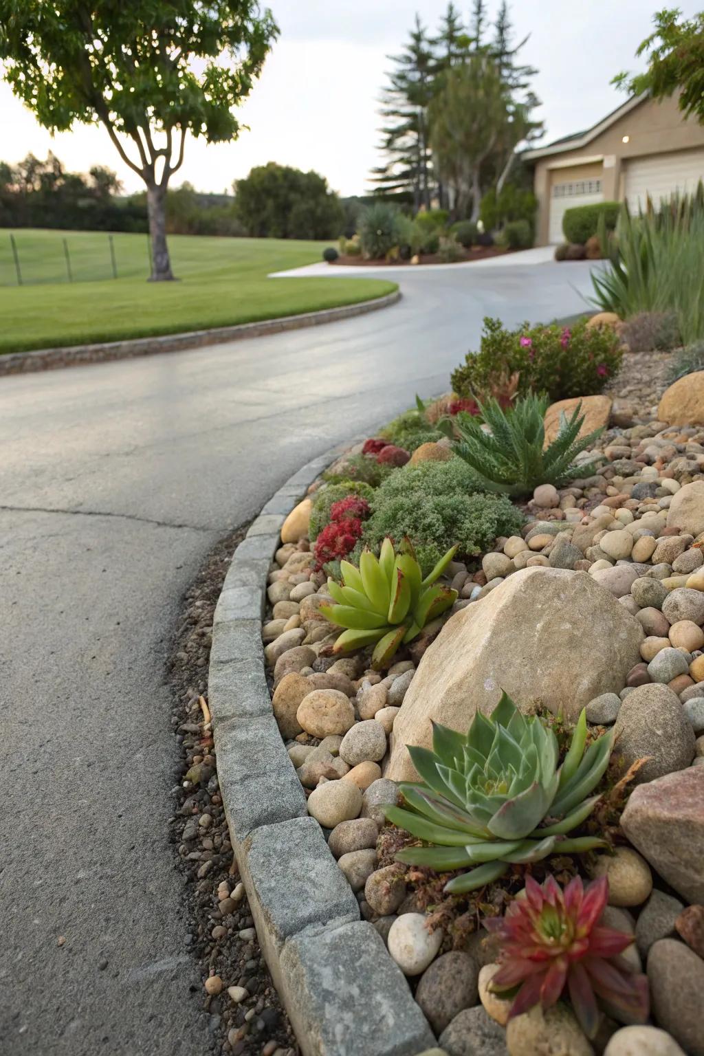 Stone features introduce texture and visual appeal to your driveway.